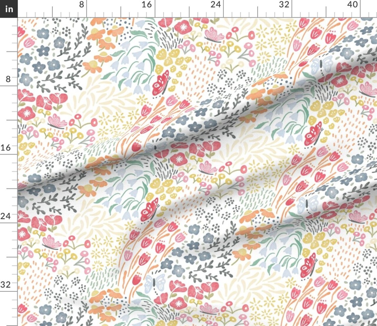 Butterfly Garden Blooms Meadow Floral Sweet Dreams Botanical Whimsical Multicolor Pollinators Wildflowers Large Scale Custom Printed Fabric by Spoonflower Various Fabrics by the Yard or Fat Quarter
